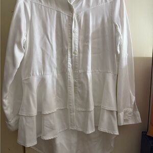 REBA BLOUSE BUTTON UP‎ TAB-ROLL SLEEVE TIERED RODEO White TENCEL SMALL